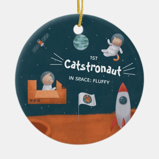 かわいい猫宇宙、猫と火星、おもしろいクリスマス セラミックオーナメント (正面)