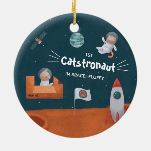 かわいい猫宇宙、猫と火星、おもしろいクリスマス セラミックオーナメント (裏面)