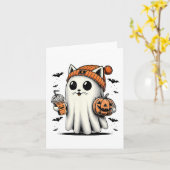 かわいい猫幽霊アイスコーヒーおもしろい幽霊ハロウィーンI カード (黄色い花)