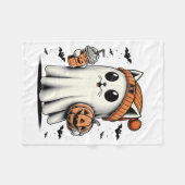 かわいい猫幽霊アイスコーヒーおもしろい幽霊ハロウィーンI フリースブランケット (正面(横))