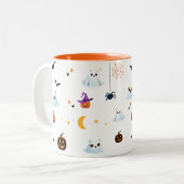 かわいい猫幽霊シートハロウィーンカボチャパーティー ツートーンマグカップ (正面左)