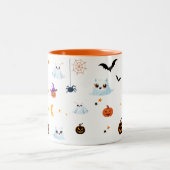 かわいい猫幽霊シートハロウィーンカボチャパーティー ツートーンマグカップ (中央)
