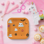 かわいい猫幽霊シートハロウィーンカボチャパーティー ペーパープレート (パーティー)
