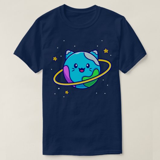 かわいい猫惑星アニメ Tシャツ (デザイン正面)