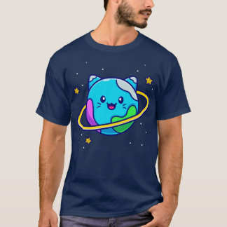 かわいい猫惑星アニメ Tシャツ