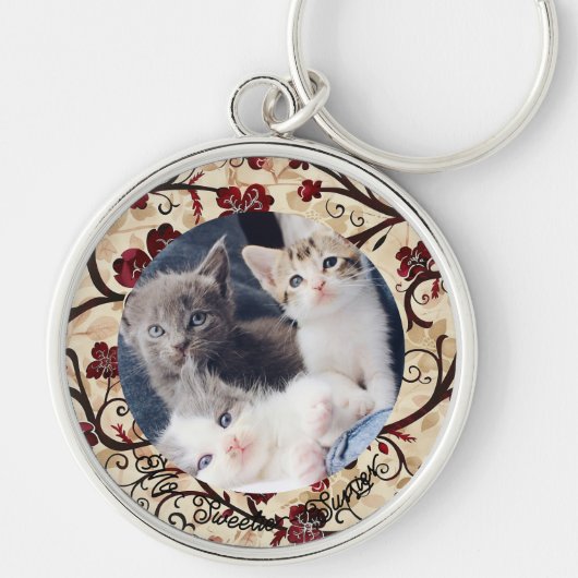 かわいい猫愛好家メモリアルフォトキーチェーン キーホルダー (正面)