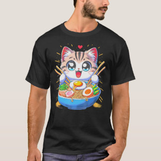 かわいい猫日本のアニメマンガ猫ラーメン Tシャツ