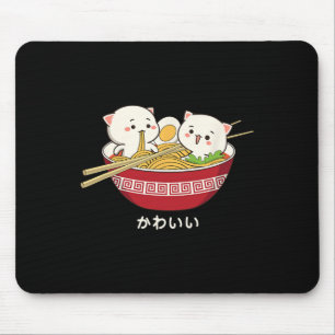 かわいい猫日本の東京アニメ猫ラーメンTシャツ マウスパッド