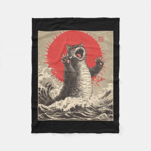 かわいい猫日本の猫おもしろい猫 フリースブランケット (正面)