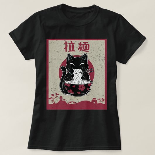 かわいい猫日本の黒アニメギフトガールズ公式 Tシャツ (デザイン正面)