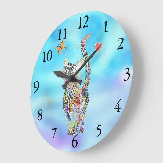 かわいい猫時計 ラージ壁時計 (傾斜)