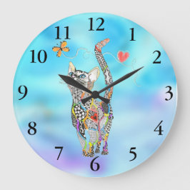 かわいい猫時計 ラージ壁時計