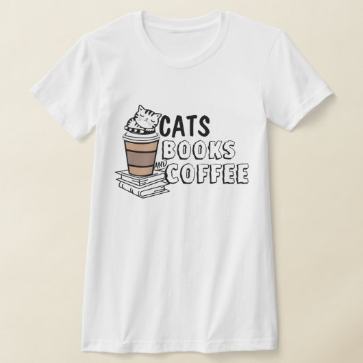 かわいい猫本&コーヒーシャツおもしろい猫好き Tシャツ (レイダウン)
