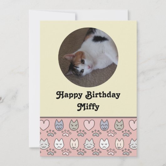 かわいい猫柄の誕生日カード (正面)