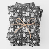 かわいい猫植物花パターングレー白いプレゼント ラッピングペーパーシート (インサイチュ)