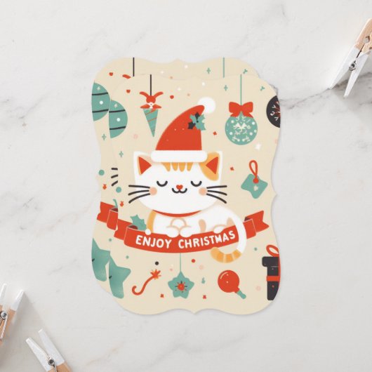 かわいい猫楽しむのクリスマスシーズン カード (正面/裏面インサイチュ)