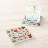 かわいい猫楽しむのクリスマスシーズン ガラスコースター (アングル)