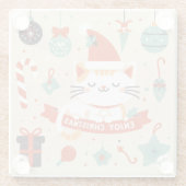 かわいい猫楽しむのクリスマスシーズン ガラスコースター (裏面)