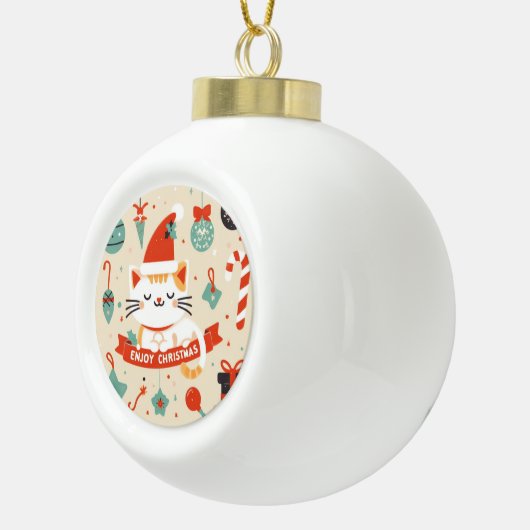 かわいい猫楽しむのクリスマスシーズン セラミックボールオーナメント (右)
