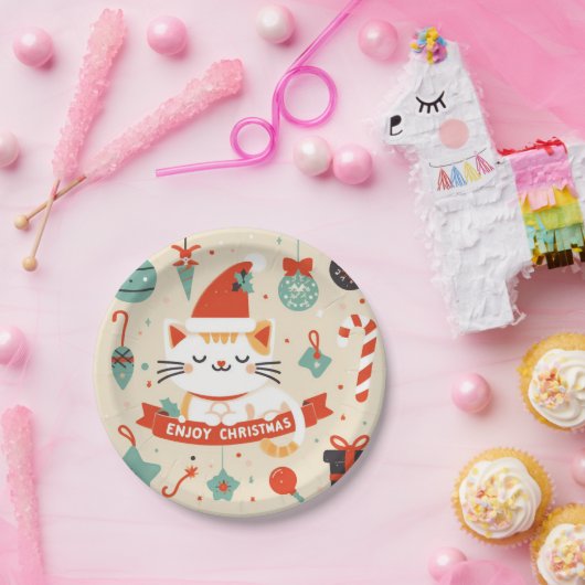 かわいい猫楽しむのクリスマスシーズン ペーパープレート (パーティー)