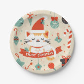 かわいい猫楽しむのクリスマスシーズン ペーパープレート (正面)