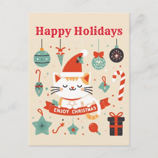 かわいい猫楽しむのクリスマスシーズン ポストカード (正面)