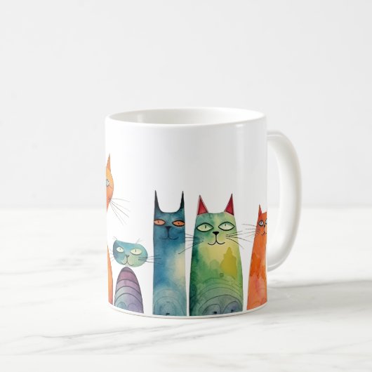 かわいい猫水彩青オレンジグリーンお洒落 コーヒーマグカップ (正面右)