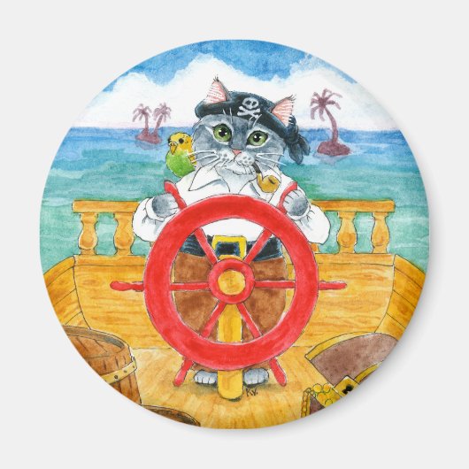 かわいい猫海賊船シーカリブのマグネット マグネット (正面)
