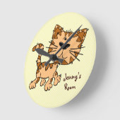 かわいい猫漫画 ラウンド壁時計 (傾斜)