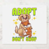 かわいい猫犬が買い物をしない スパークリングワインラベル (シングルラベル)