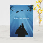 かわいい猫犬ハッピーホリデーズクリスマス カード (黄色い花)