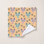 かわいい猫猫たち大きな目のパターン バスタオルセット (ウォッシュタオル)