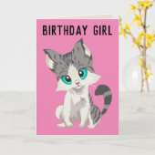 かわいい猫猫アートガールズ誕生日カード カード (黄色い花)