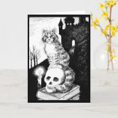 かわいい猫白黒ハロウィーン、任意の大事な行事カード カード (黄色い花)