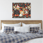 かわいい猫祝の休日とクリスマスツリー キャンバスプリント (インサイチュ (寝室))