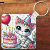 かわいい猫祝の誕生日とケーキ キーホルダー (裏面)