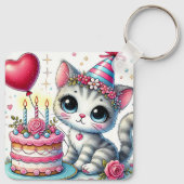 かわいい猫祝の誕生日とケーキ キーホルダー (裏面)