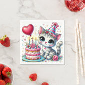 かわいい猫祝の誕生日とケーキ スタンダードカクテルナプキン (インサイチュ)