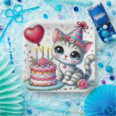 かわいい猫祝の誕生日とケーキ ペーパープレート (パーティー)