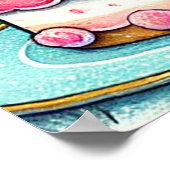 かわいい猫祝の誕生日とケーキ ポスター (角)