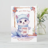 かわいい猫秋冬カスタムの誕生日パーティー 招待状 (スタンド正面)