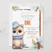 かわいい猫秋冬カスタムの誕生日パーティー 招待状 (正面)