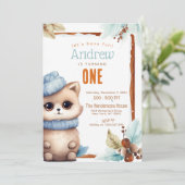 かわいい猫秋冬カスタムの誕生日パーティー 招待状 (スタンド正面)