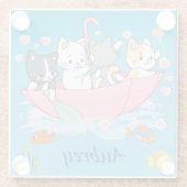 かわいい猫科の動物と傘の冒険 ガラスコースター (裏面)