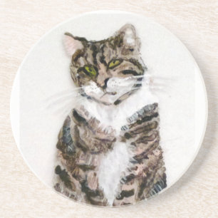 かわいい猫絵画のグレー虎猫 コースター