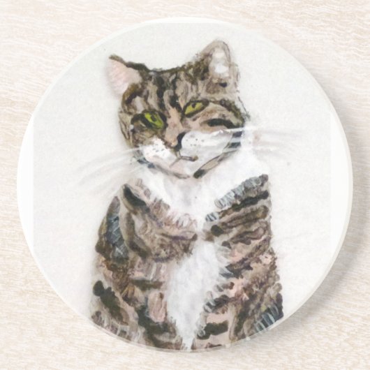 かわいい猫絵画のグレー虎猫 コースター (正面)
