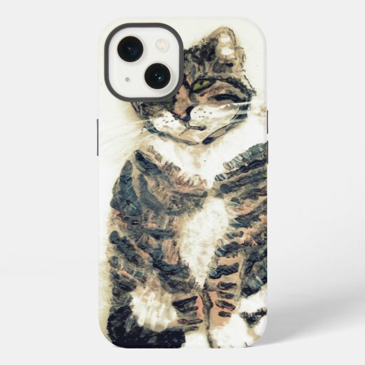 かわいい猫絵画の虎猫 iPhoneケース (裏面)