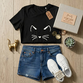 かわいい猫耳とひげのハート型鼻のグラフィック トライブレンドTシャツ
