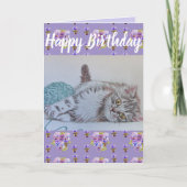 かわいい猫花フローラ紫誕生日アートカード カード (正面)