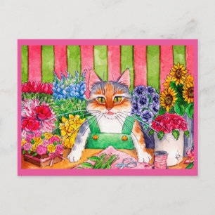 かわいい猫芸術花屋 ポストカード